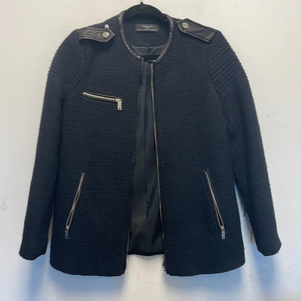 Zara navy and black tweed jacket